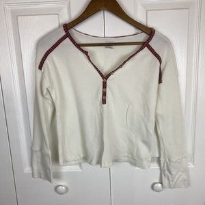 Sundance Size S Top Blouse White Waffle Knit Henley V-Neck Thermal Pullover